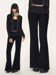 Weekendhub Korean Polka Dot Splicing Waist Flared Pants Womens Small Size Versatile Slimming Drapey Casual Long Trousers