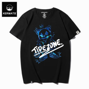 KERWATS Mens Trendy Bear Face Print Casual Short Sleeve T-Shirt Half Sleeve Summer Loose Fit Cotton Polyester Blend Top