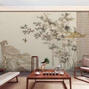 New Chinese Style Elegant Bamboo Watercolor Wall Paper Living Room Study Background Wall Art Landscape Zen Tea Room Wallpaper