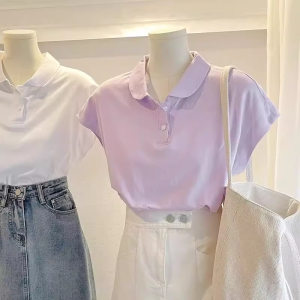 Big Sale Leak-Picking ~ OEM Goods Big Brand Flying Sleeve Col Claudine Top Stylish Niche Style Polo Shirt Shoulder Short Sleeve T-Shirt