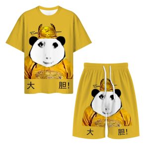 Emperor Dragon Robe Sleepwear Short Sleeve Home Clothes Set for Men And Women Ice Tea Refreshing Cartoon Style Youth Suitable