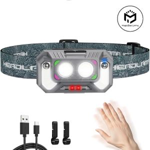 LED Motion Sensor Headlamp USB-C Rechargeable Headlight Lightweight Waterproof Headlamps Runing Fishing Front Head FlashLight