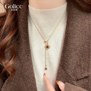 Long Sunflower Tiger Eye Stone Pendant Necklace Womens Style 2025 New Sweater Chain Luxury Sensation out Fashion Jewelry