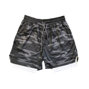 Mens Double Layer Fitness Shorts Drawstring Mesh Lining Elastic Waist Breathable Quick Dry to Beach Pool Summer Male