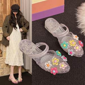 JIFANPAUL | Transparent Comfortable Mid Heel Crystal Sandals
