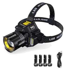 LED Induction Headlight Outdoor Strong Bald Head Wearing Charging Rotating Zoom Fishing Light
