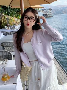Áo Len Cardigan Dệt Kim Màu Tím Cho Nữ Mùa Thu 2025 Áo Khoác Ngoài Phong Cách Hàn Quốc Thường Ngày Dài Tay Cổ Tròn Cài Nút