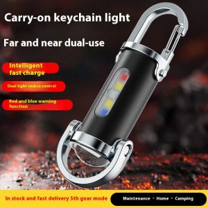 Rechargeable Keychain Flashlights 800 Lumens EDC COB Work Light 7 Modes Emergency Keychain Light for Walking Searching Hiking