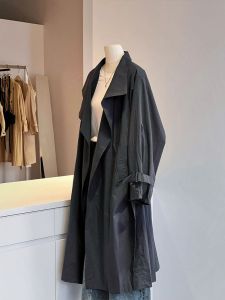 Cool Commute Workwear Recommendation! Long French Style Linen Coat with Collar for Women Elegant Versatile Autumn Outerwear