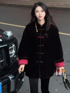 YUFUQING | Autumn Winter New Chinese Style Black Spliced Cotton Jacket Women High-End Unique Beautiful Tang Costume Top Polyester Fiber