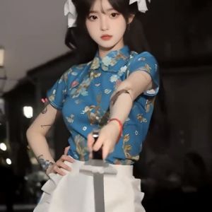 New Chinese Style Cheongsam Dress Halloween Christmas Cosplay Uniform Short Sleeve Maids Uniform Short Flag Robe Daily Wear