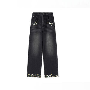 F426 | Versatile Flower Embroidery Wide Leg Jeans