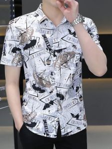 Ice Silk Short Sleeve Shirt Men Summer K-style Business Non-Ironing Half Sleeve Tops Fancy Ice Feeling Handsome Thin Shirt