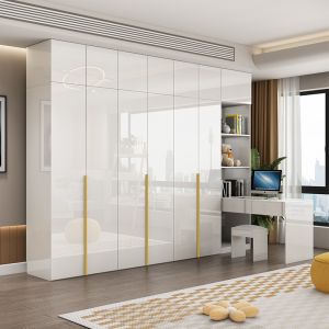 Accessible Luxury Bright Paint Wardrobe Desk Integrated Combination Corner Wooden Bedroom and Household Storage Cabinet Corner Wardrobe