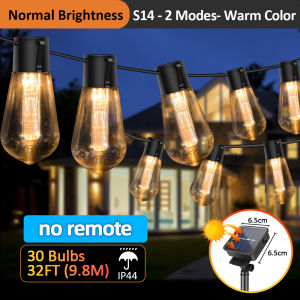 S14 Solar String Lights Outdoor Waterproof 28FT 20 Bulbs Shatterproof Bulbs Patio Lights with Remote 8 Modes High-Brightness