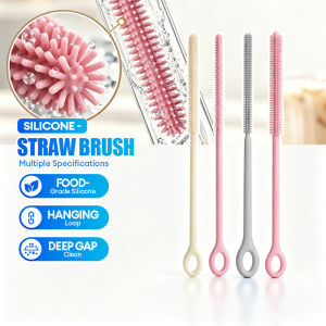 2Pcs Silicone Straw Cleaning Brush 6mm+9mm Reusable Food-Grade Silicone Straw Brush Set with Hanging Loop For Multiple Drinkware & All Kinds Of Straws Berus Pembersih Straw 硅胶吸管清洁刷