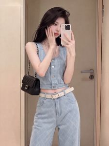 YIKEMAI | Womens Summer Sleeveless Top and Wide-leg Pants Set Slim Fit Large Size