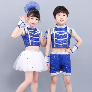 LOlanta ชุดปักเลื่อมเด็กชุดเต้นรำแจ๊ซใส่ได้ทั้งหญิงและชายชุดเต้นรำกระโปรงสุ่มสีขาวสำหรับเด็กผู้หญิง4-12ปี