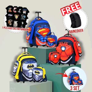 MM - Tas ransel sekolah anak sd import gratis kaos - tas ransel troli roda 2 anak sd gratis raincover- tas ransel troli set 3 import (SET 3 3182)