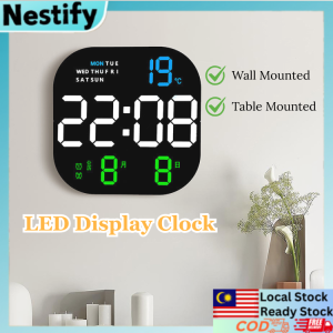 LED Digital Wall Clock with Temperature Date Day Display 12/24H Alarm Clock with Remote Control Dual Use Wall Mounted and Table Stand Electronic Clock