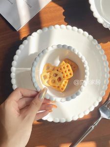 Retro Pure White Pearl Ceramic Dessert Plate Western Dinnerware Pastry Bowl Breakfast Set Simple Style round Shape 6 Inches