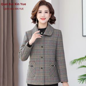 QIANBAIXINYUE | Áo Blazer Caro cho Phụ Nữ Trung Niên