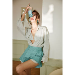 Rosebanks Commuter ลายทาง เสื้อเชิ้ต Lake Blue Blogger Style หลากหลาย แขนยาว ลำลอง เสื้อเชิ้ตสําหรับทํางานและเดินทาง