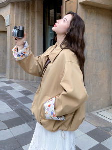 Khaki Color Block Fashion Casual Style Womens Jacket Autumn New Arrival Slimming Workwear Coat Short Length Zipper Closure