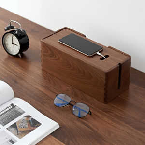 กล่องเก็บสายไฟแบบตกแต่งสำหรับการจัดระเบียบสายไฟพร้อมปลั๊กไฟไม้หินสีดำ