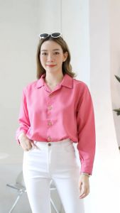 เสื้อเชิ้ตคอปก แขนยาว ฝากระเป๋าคู่ ผ้าไหมอิตาลี นุ่ม พริ้ว ใส่สบาย รูปสินค้าจริง เชิ้ตมินิมอล เสื้อใส่ทำงาน ครบไซด์