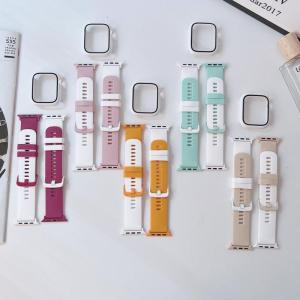 Two Pack Sport Soft Silicone Bands Hard PC Case Cover For Apple Watch Band 38mm 40mm 41mm 42mm 44mm 45mm Strap Wristbands