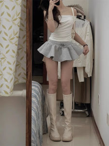 Váy Ngắn Chữ a Xếp Ly Cạp Cao Màu Xám Thể Thao Cho Nữ Mùa Hè Cỡ Lớn Váy Ngắn Chống Hở Hang Phong Cách Đường Phố