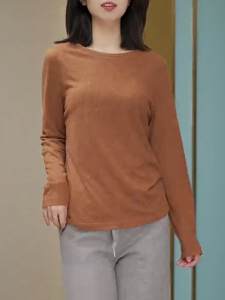 QINGNAER | Autumn Winter Fashion Casual Round Neck Slim Fit Plus Size Blouse