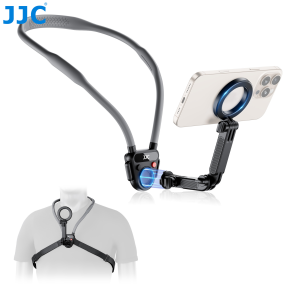 JJC Magnetic Neck Holder Mount for Action Camera & Phone Compatible with iPhone 16 15 14 13 Seires/GoPro/Insta 360/DJI Action CameraHand Free Phone Holder Chest Stand Strap Suit for Recording POV/Vlog Video Selfie
