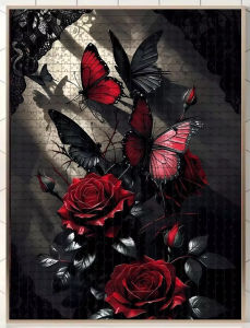 500/1000/1200/2000PCS Butterfly & Rose Jigsaw Puzzle for Families - Jigsaw Challenge with Black/Red/Pink/White/Green/Burgundy Pi