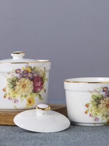Gold Rimmed Ceramic Soup Bowl Inner Pot Steamed Meat Pie Egg Soup Pot with Lid Home Use Water Separation Soup Pot for Adults
