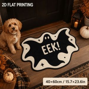VIKAMA Halloween Alien Ghost Bat Black Cat Door Mat Non Slip Entry Rug Pumpkin Witch Home Decor Floor Mat
