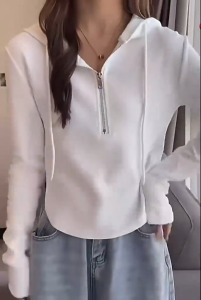 1 PC Womens Spring Summer Thin Long Sleeve Hoodie Half Zip Slim Fit Comfortable V-neck Womens T-shirt