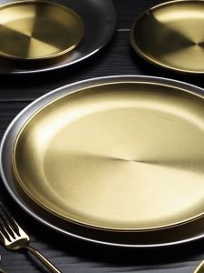 Korean Gold 201 Stainless Steel Food Plate Metal Tray Dining Plate Snack Fruit Cosmetics Dinner Kitchen Pinggan Mangkuk 韩国金色烧烤盘捞生盘 BBQ Plate Serving Plate