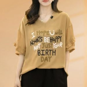 V Neck Short-Sleeved Chiffon Shirt Womens Summer New Arrival Print Womens Shirt Loose Plus Size Plus Size Ladies Loose Tops