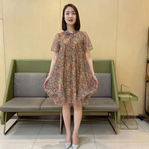 Plus Size Loose Mesh Dress Elegant Mother Clothing Summer New Arrival K-style Breathable Belly Covering Slimming Dress Women
