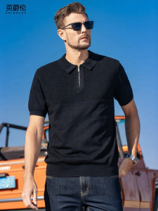Enjeolon | Mature Knit Polo Shirt Half Zip Italian Collar