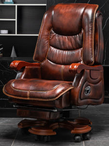 Leather Office Chair Ergonomic Computer Chair Home Use Comfortable Big Class Chair Reclining Massage Chair Desk Chair