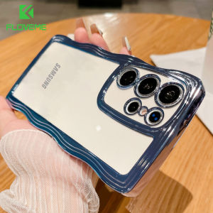 FLOVEME Plating Wavy Curly Transparent Phone Case For Samsung Galaxy S23 S22 Ultra S23+ S22+ Plus Lens Protection All-inclusive Clear Soft Silicone Shockproof Back Cover For Samsung S23 S22