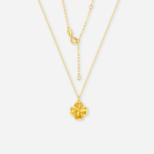 ZHOU LIU FU 周六福 สร้อยคอจี้ทอง 75% 18K Four Leaf Clover Pendant Simple Dainty Trendy Chain Necklace 40+5CM C0614040