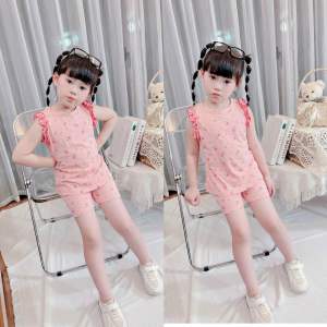 Đồ bộ sát nách bèo vai bé gái in hoa chất cotton xuất khẩu