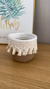 Tassels Desktop Storage Basket Boho Decor Baskets Makeup Brushes Organizer Basket