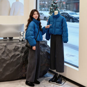 XUECAIQI | Youthful Klein Blue Short Padded Jacket and Plaid Pants Set