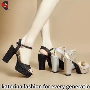 katerina fashion Korean Glittering High Heels Platform Sandals For Women Adjustment Strap #W-222