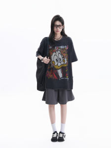 zuocisankon | Street Retro Cartoon Print Womens Oversized T-Shirt